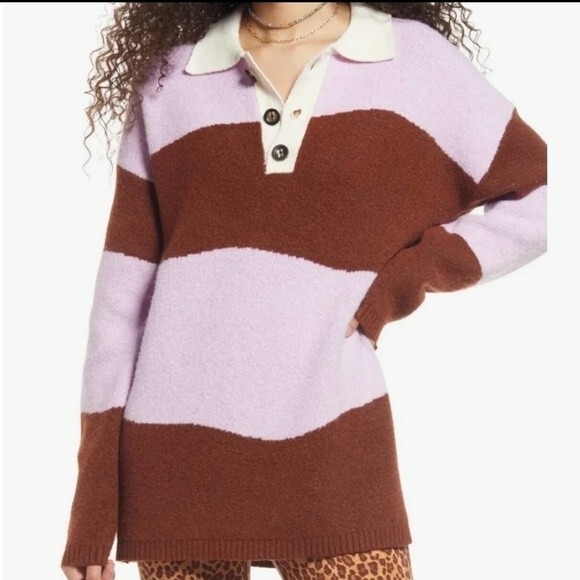 NWT BP Be Proud Pride Pinm Distorted Stripe Polo Rugby Oversized Sweater Sz M - Picture 1 of 6